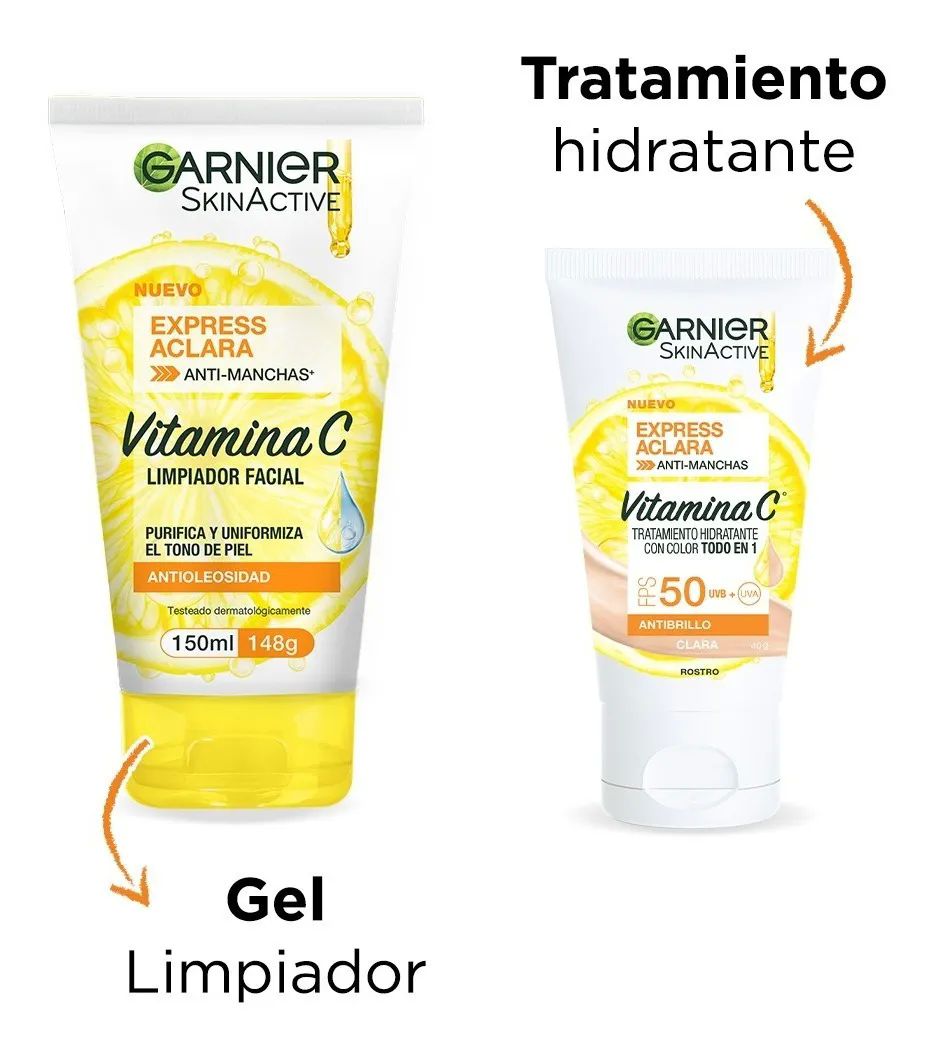 Kit Garnier Express Aclara; All In 1 Claro+ Gel Limpiador