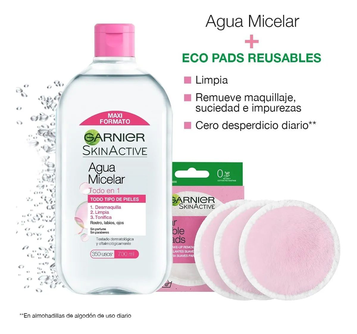 Kit Garnier Agua Micelar Y Pads - Todo En 1 - 700ml