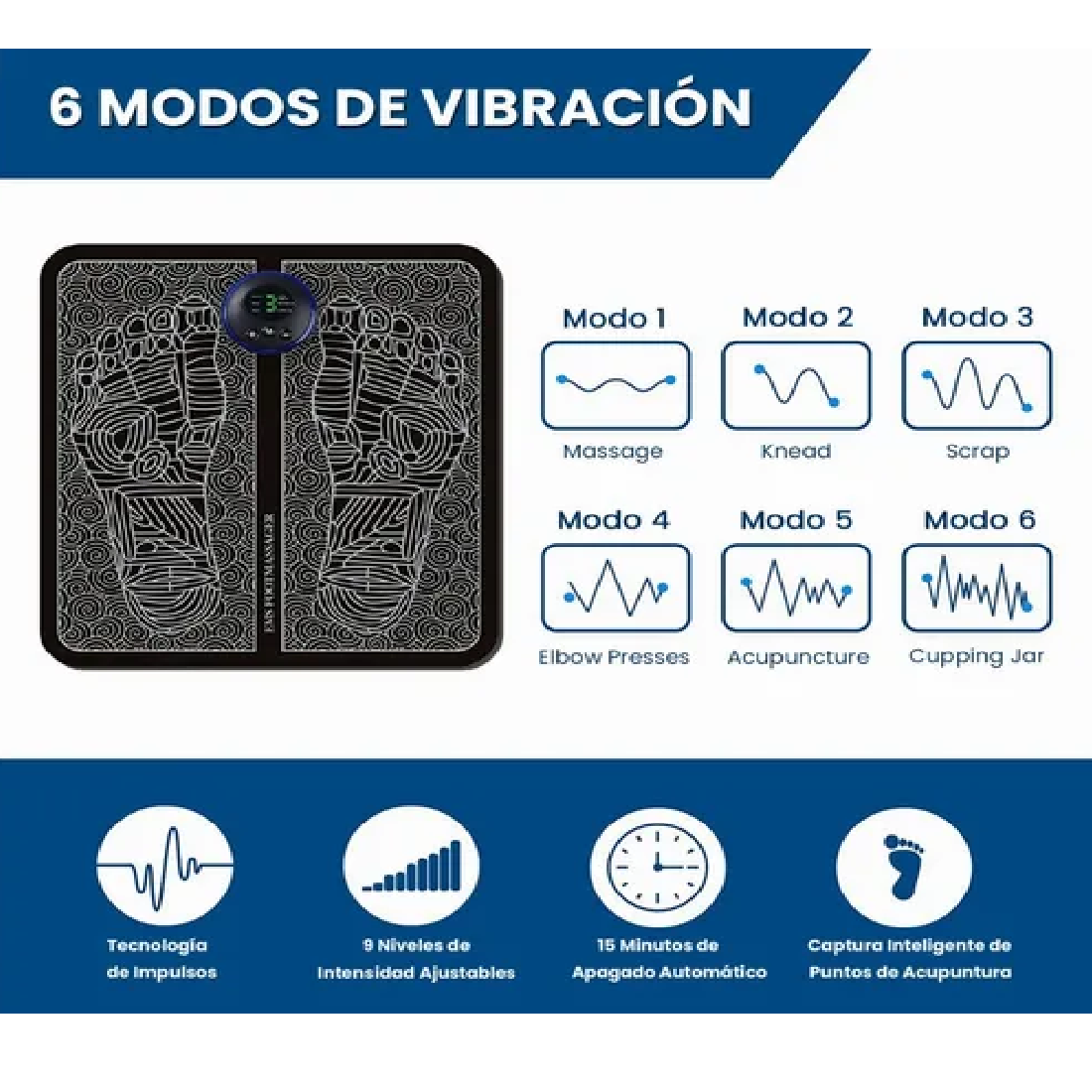 Masajeador De Pies Eléctrico Con 6 Modos 9 Intensidades