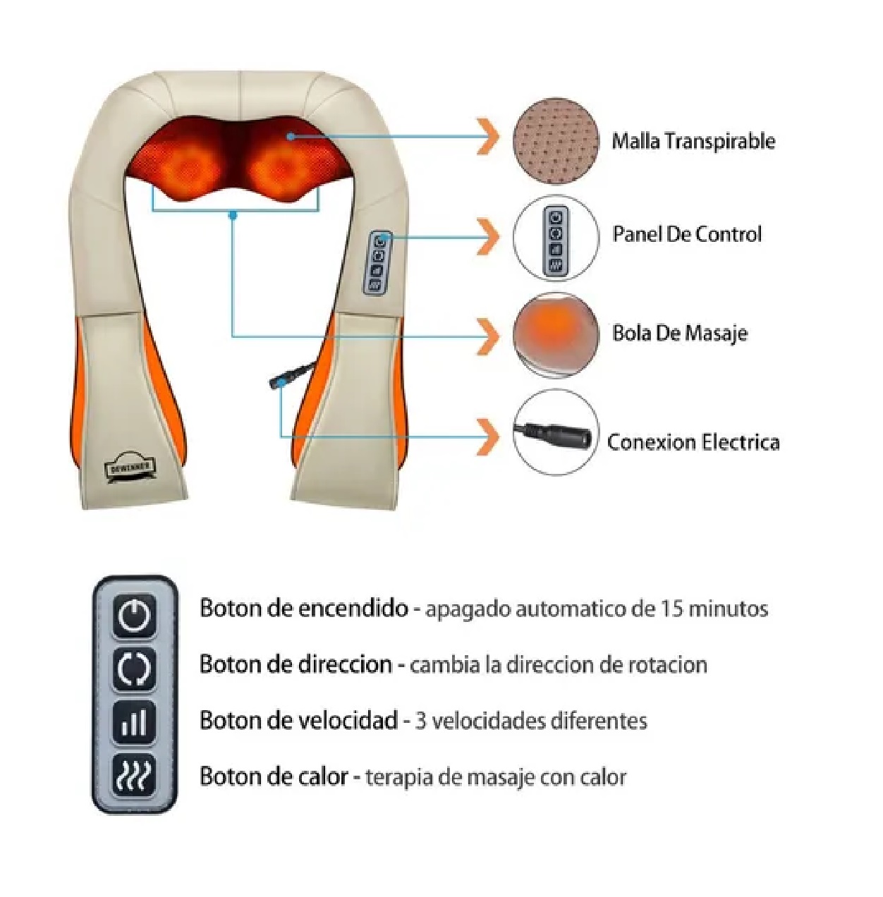 Masajeador Cuello Espalda Hombros Pies Calor