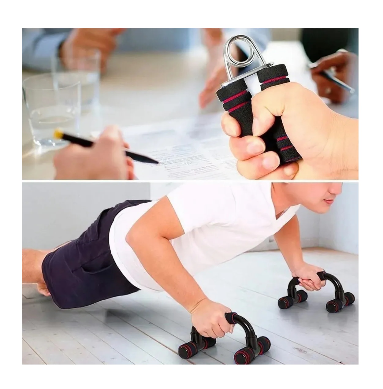 Kit Rodillo Abdominal Barras Push-up Cuerda Ejercitador Mano