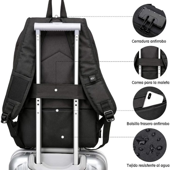 Mochila Antirrobo Para Portátil Con Cargador Usb.