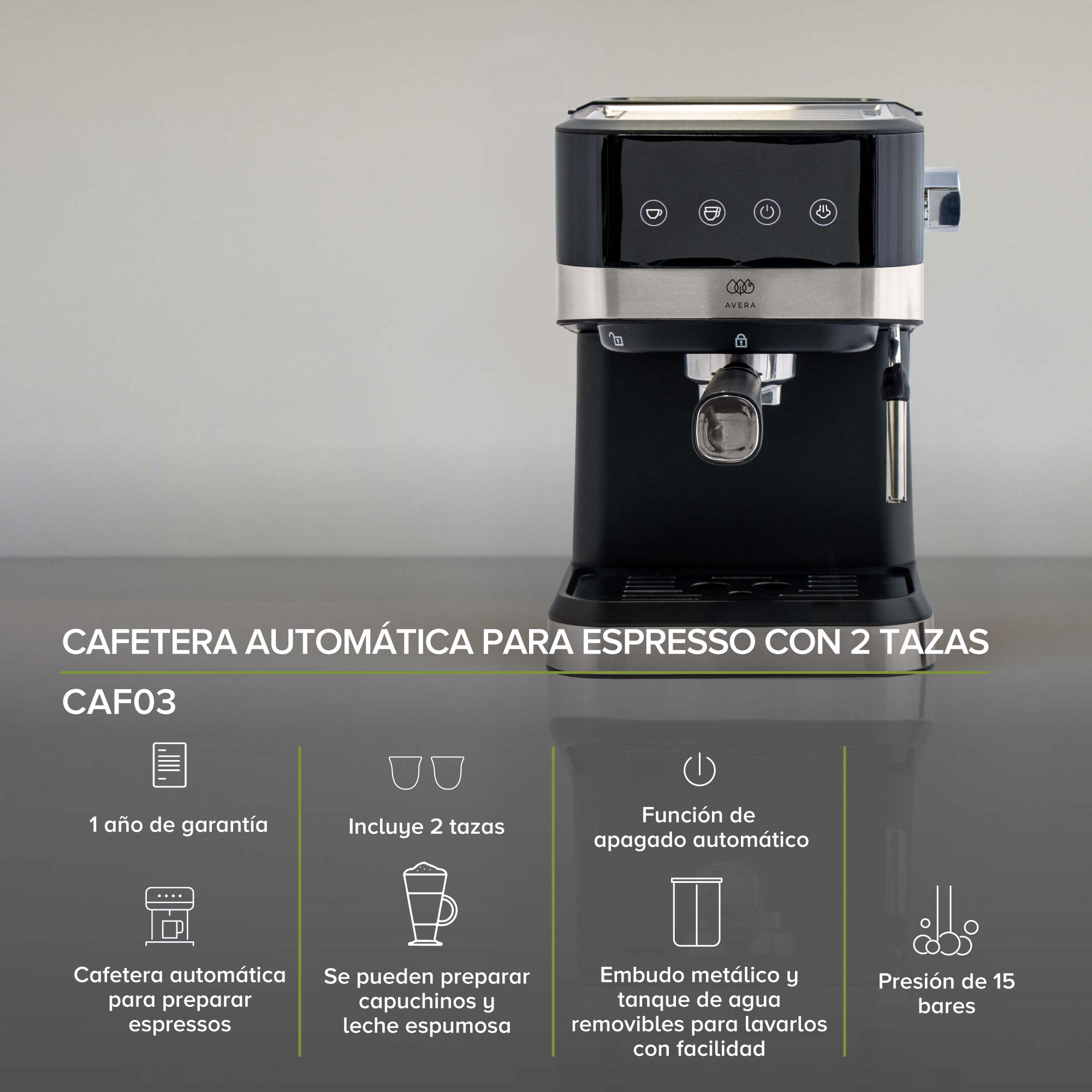 Cafetera Café Expreso Y Cappuccino Automática Avera CAF03