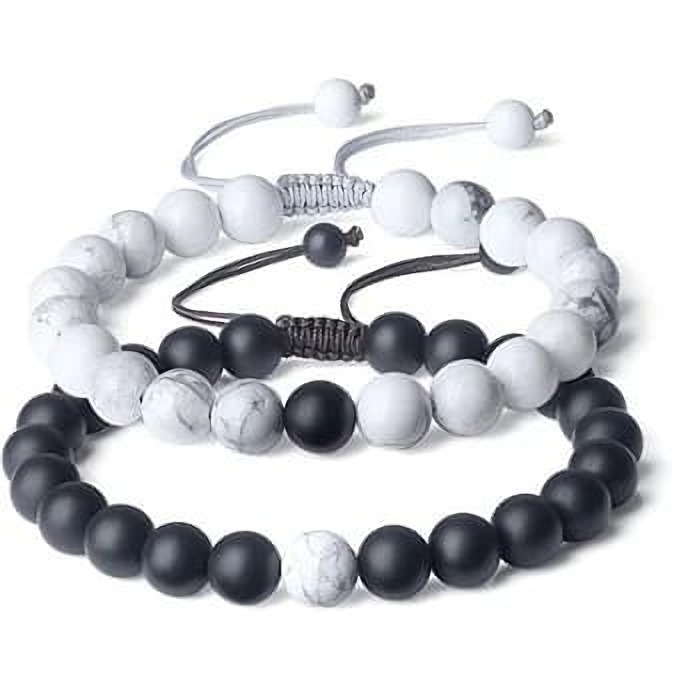 Pulseras ying yang, pulsera para parejas de ónix y howlita