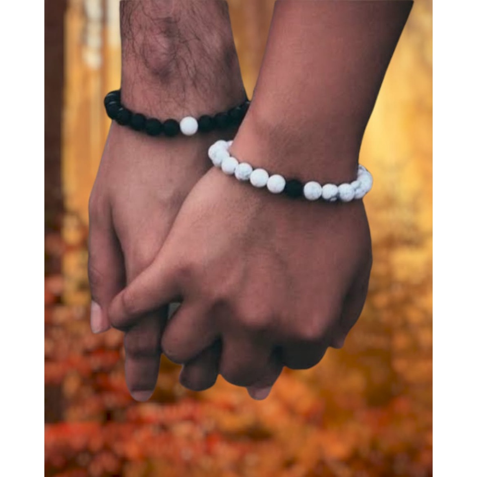 Pulseras ying yang, pulsera para parejas de ónix y howlita