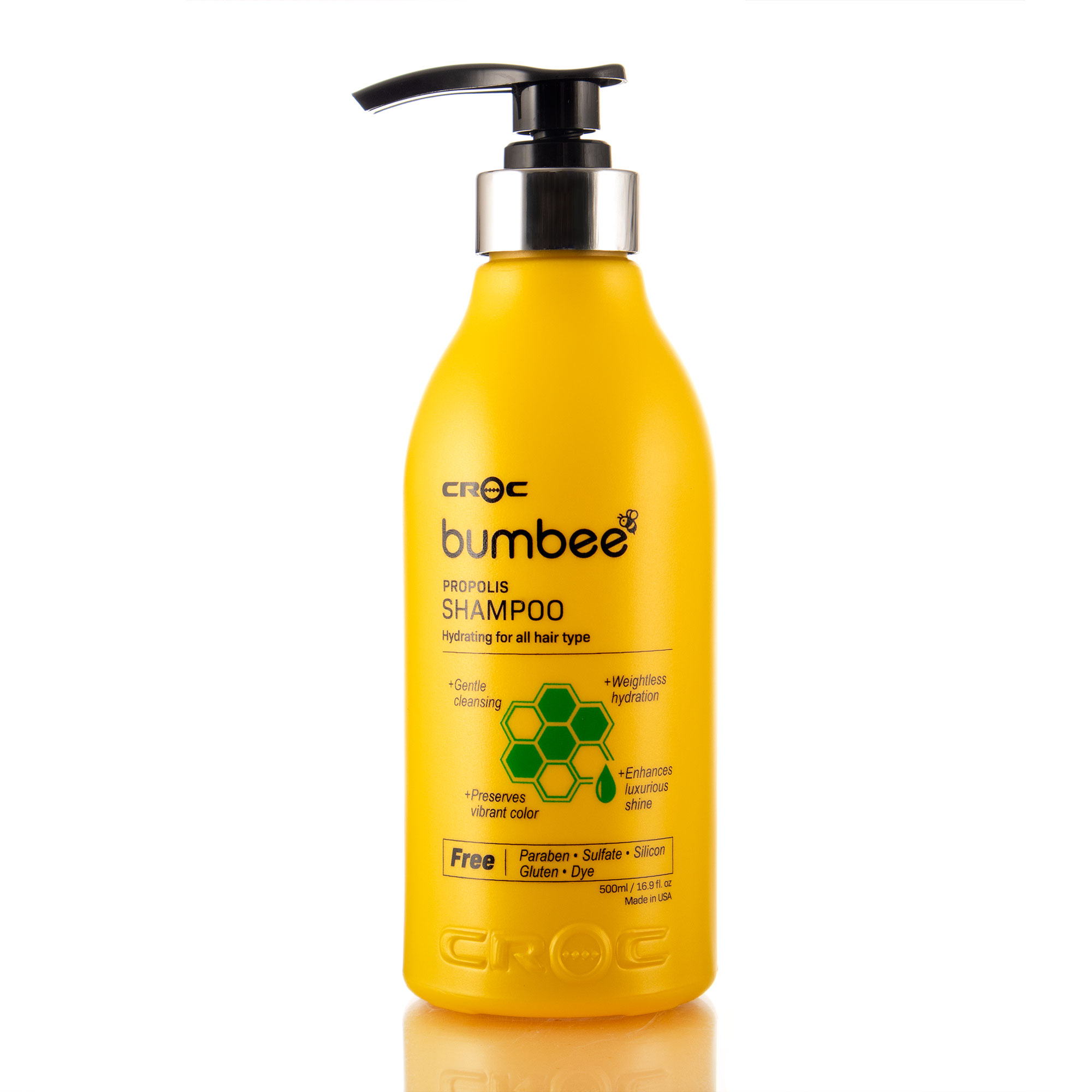 Shampoo CROC Bumbee, fórmula única con propóleo de uso diario. Limpieza profunda y purificación capilar, 500 ml.