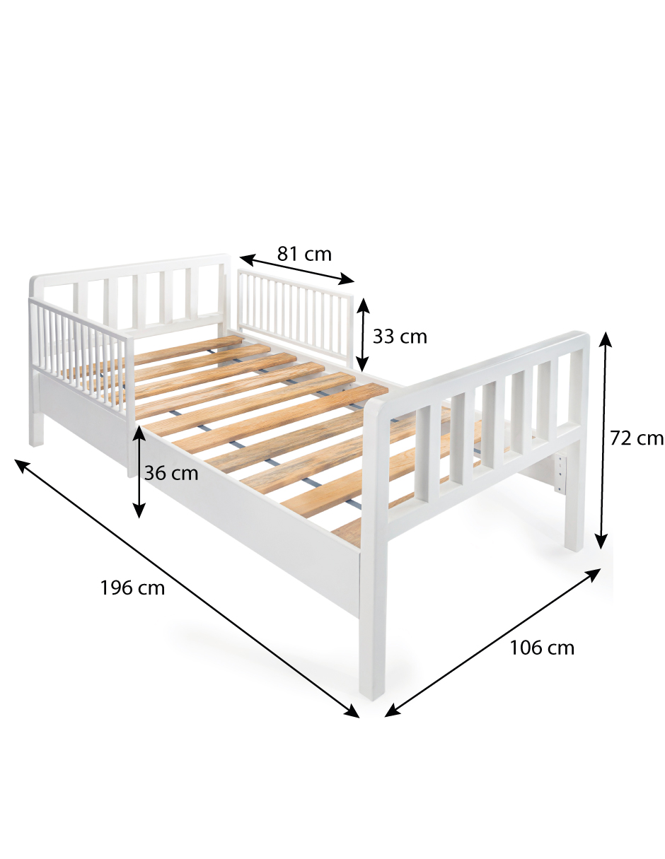 Cama moderna de madera para niños y niñas con barandales removibles DUDUK