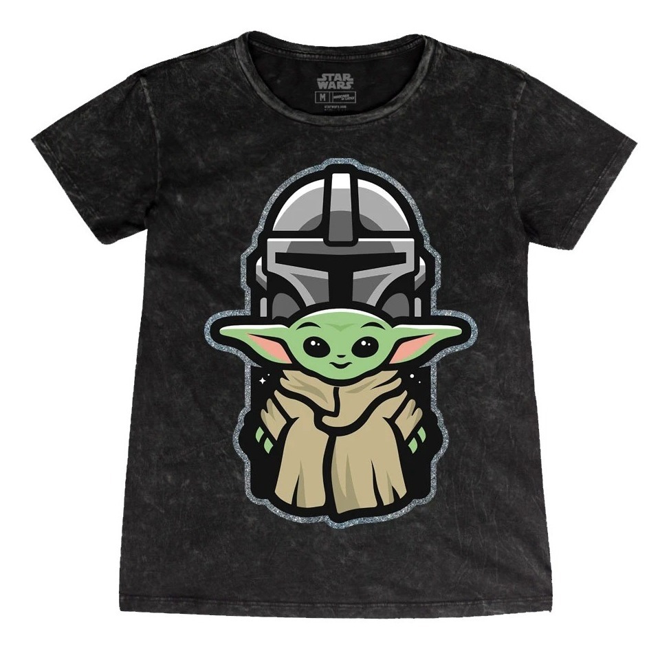 Playera Mascara de Latex Mujer Sticker Hunter Baby Yoda