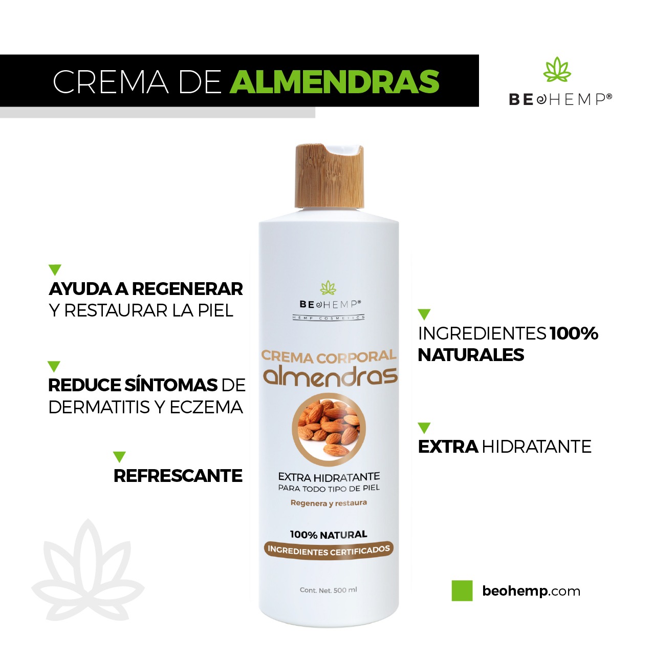 Crema corporal de almendras, suavidad extrema 500 ml Beohemp