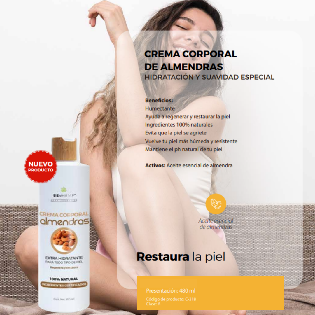 Crema corporal de almendras, suavidad extrema 500 ml Beohemp