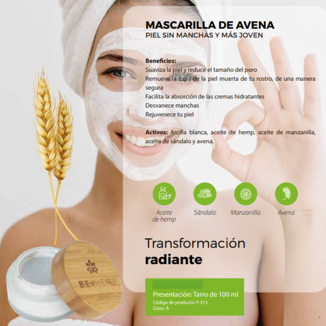 Mascarilla facial de avena tratamiento piel madura Beohemp