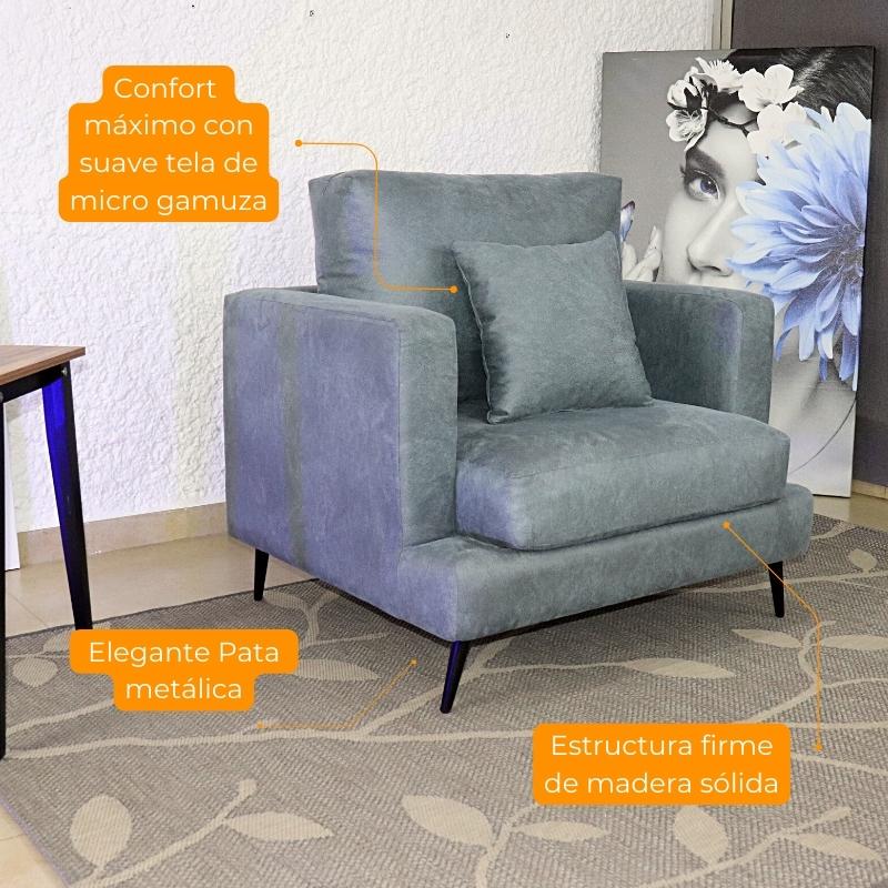 Sillón Gris Individual Sala Moderno Azul 