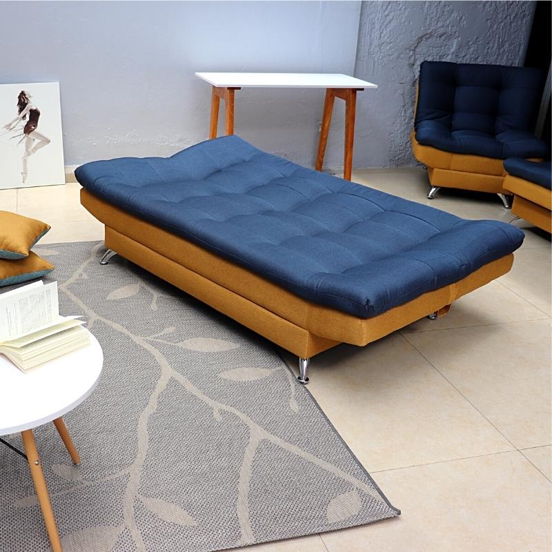 Sofá Cama Mostaza Azul Matrimonial 3 Posiciones