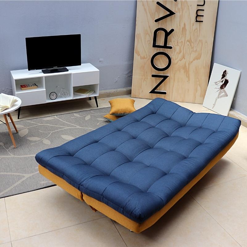 Sofá Cama Mostaza Azul Matrimonial 3 Posiciones