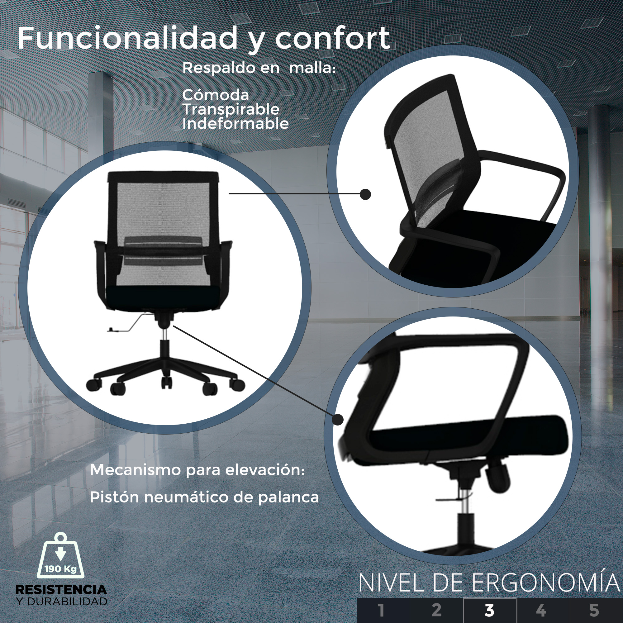 Línea Italia Silla de Escritorio Rosetto Z433N / Altura Ajustable con Descansabrazos, Estructura Giratoria de HDPP. Respaldo en Malla y Asiento Tapizado Color Negro | Ideal para Oficinas, Home Office y Espacios de Trabajo.