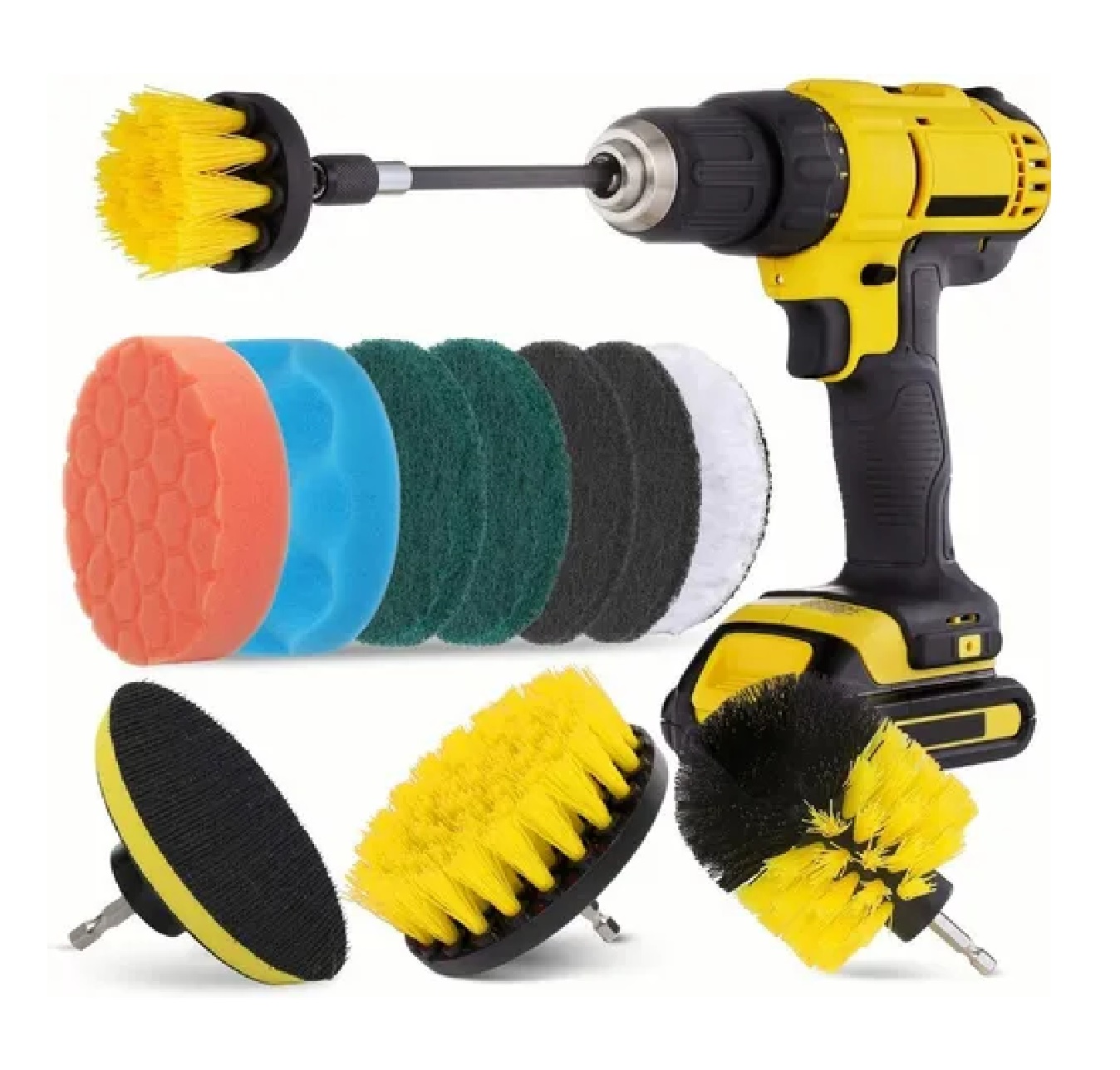 Kit Cepillo Para Taladro Con Piezas De Limpieza Esponja