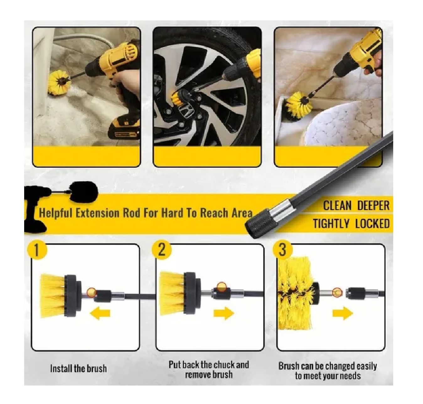 Kit Cepillo Para Taladro Con Piezas De Limpieza Esponja