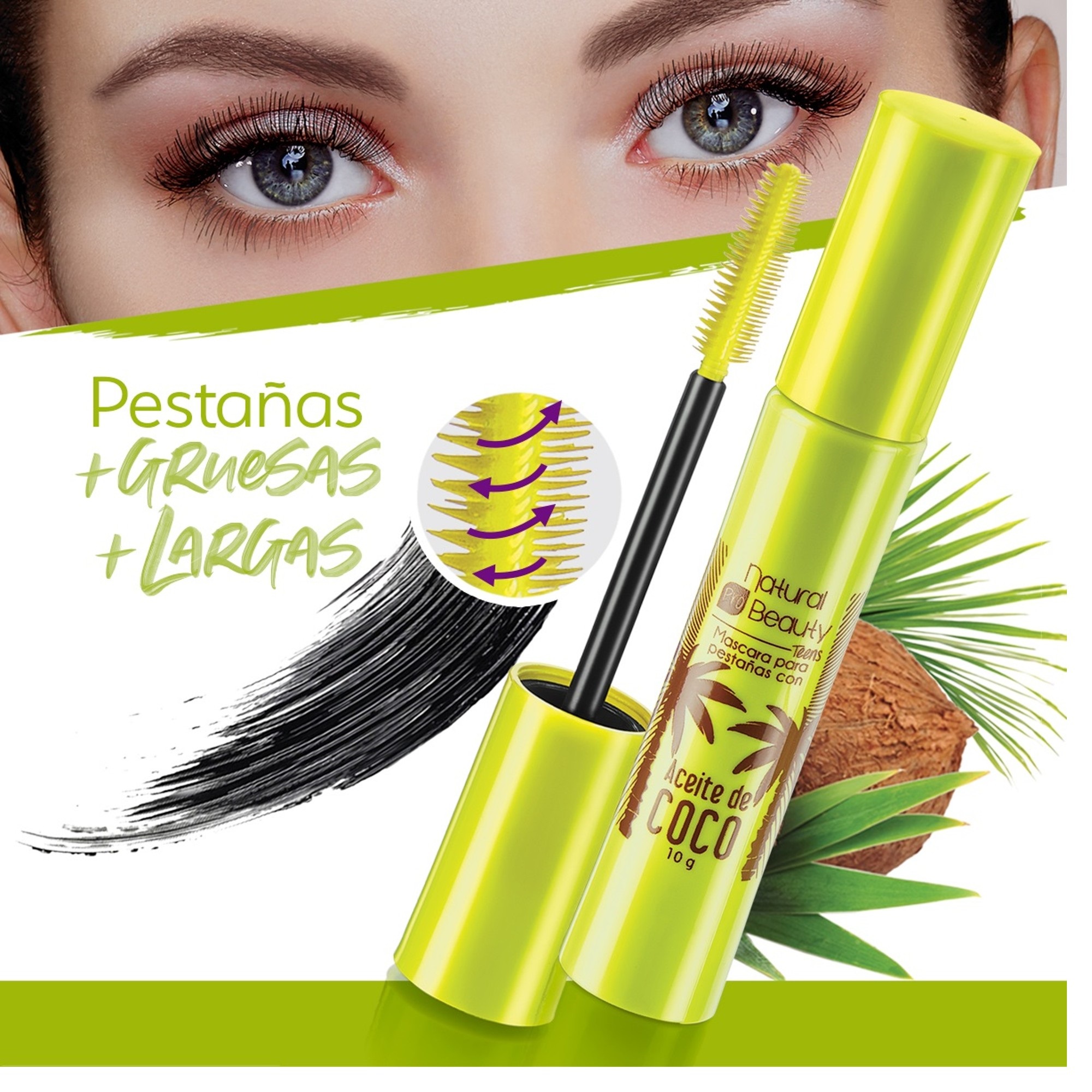 Máscara Para Pestañas Aceite De Coco Pro Beauty Arabela