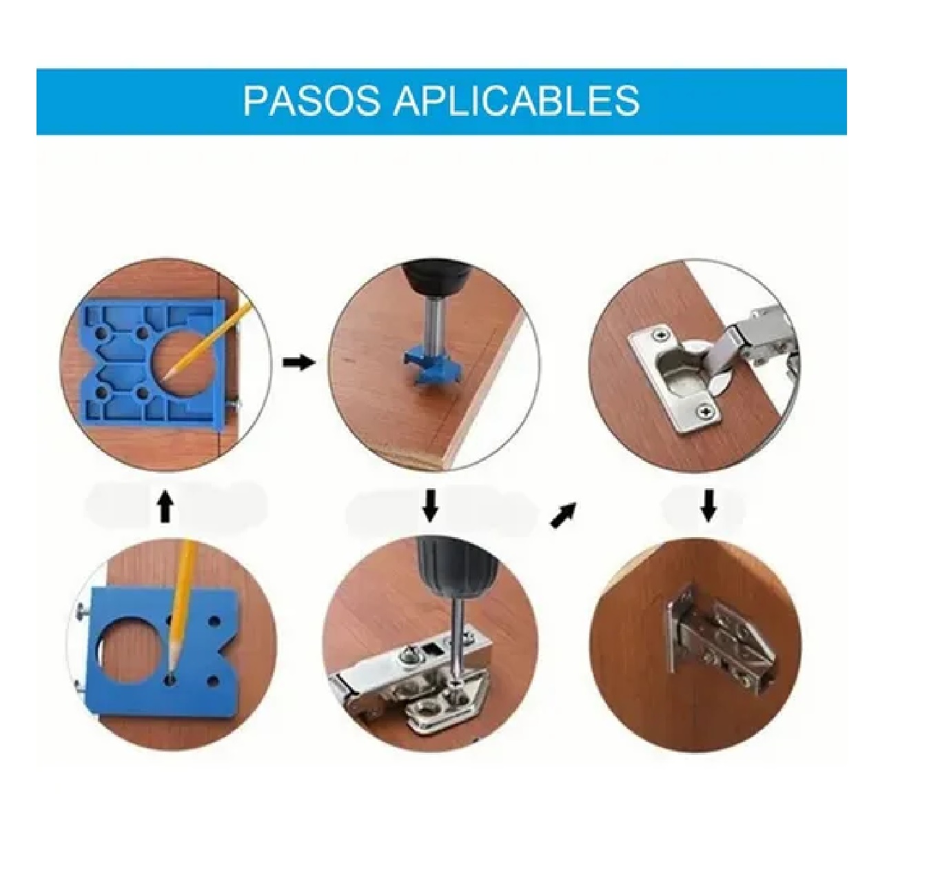 Guía De Perforación De Bisagra Para Taladros De Madera Y ABS