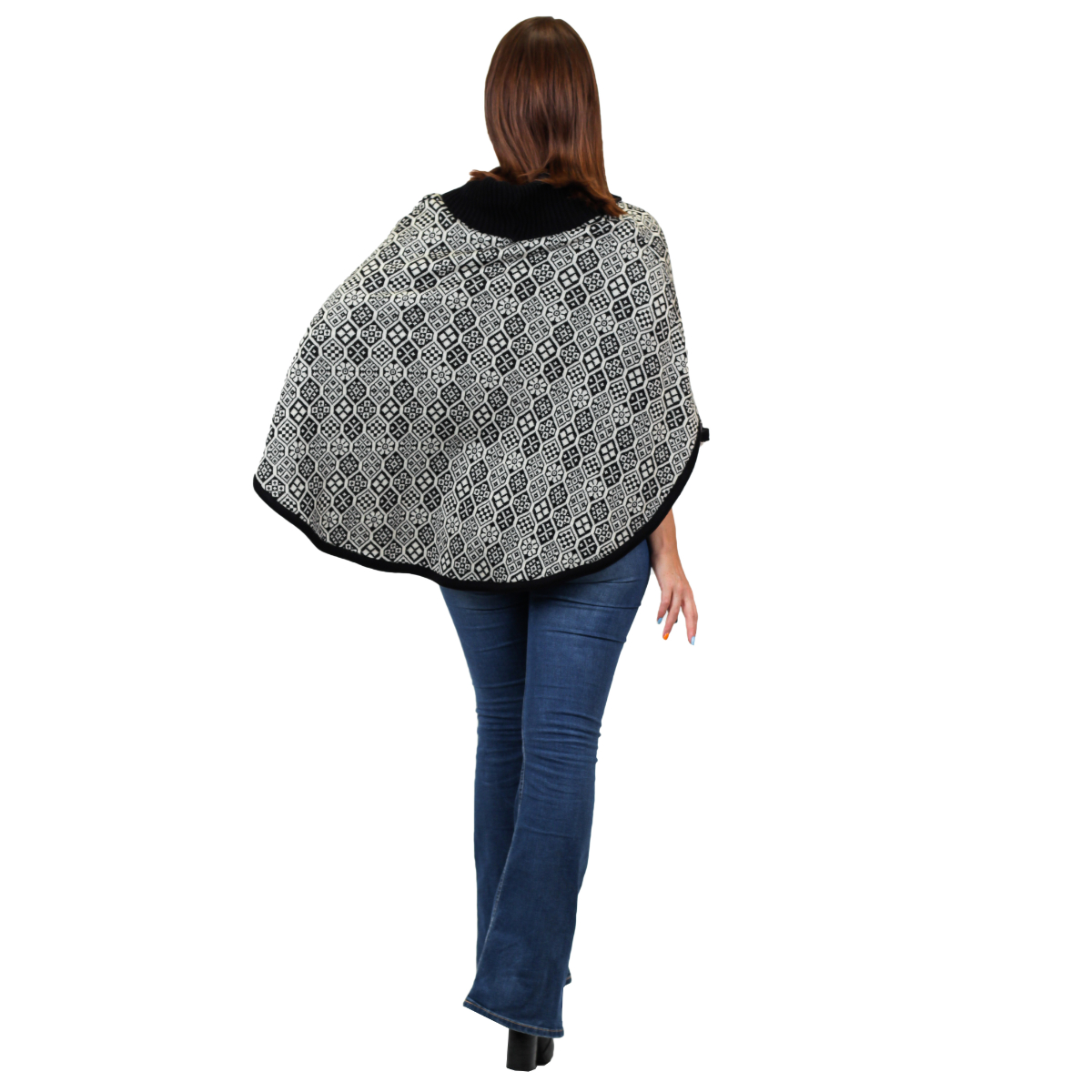 Poncho En Tejido De Punto Con Forro Para Mujer 36 - Negro