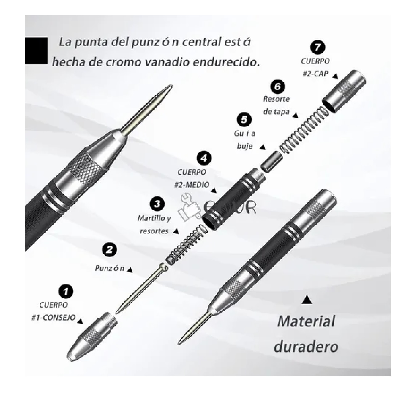Duo Punzón Automatico Para Marcar Centros Metal Madera Punch 