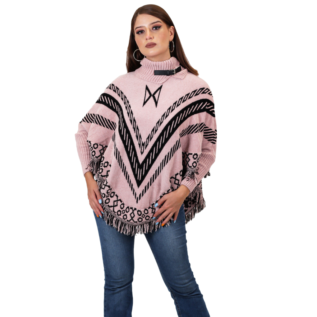 Poncho Chenille Con Cinturón Para Mujer *01 - Rosa