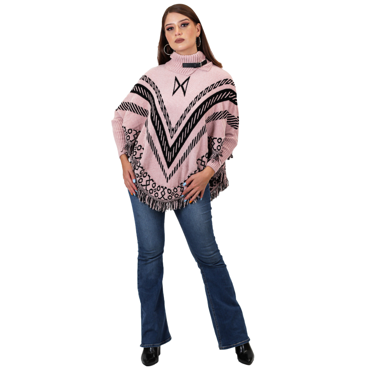 Poncho Chenille Con Cinturón Para Mujer *01 - Rosa