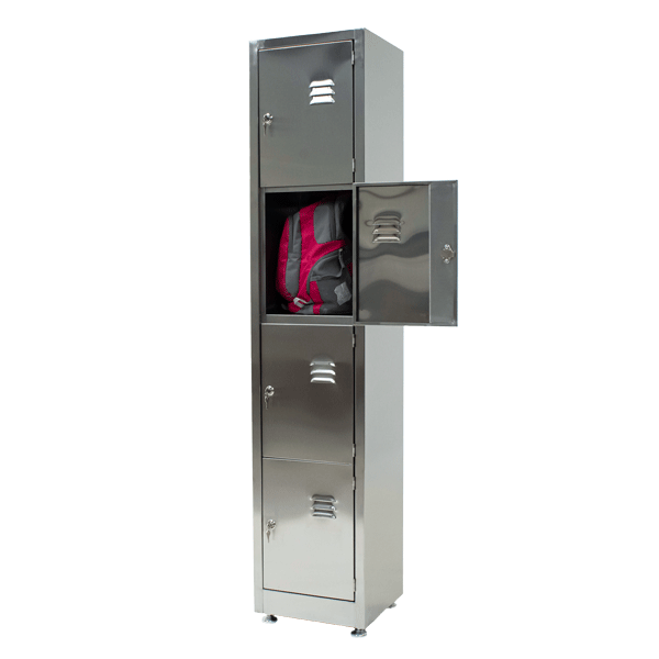 LOCKER DE ACERO INOXIDABLE DE 4 PUERTAS CON CHAPA