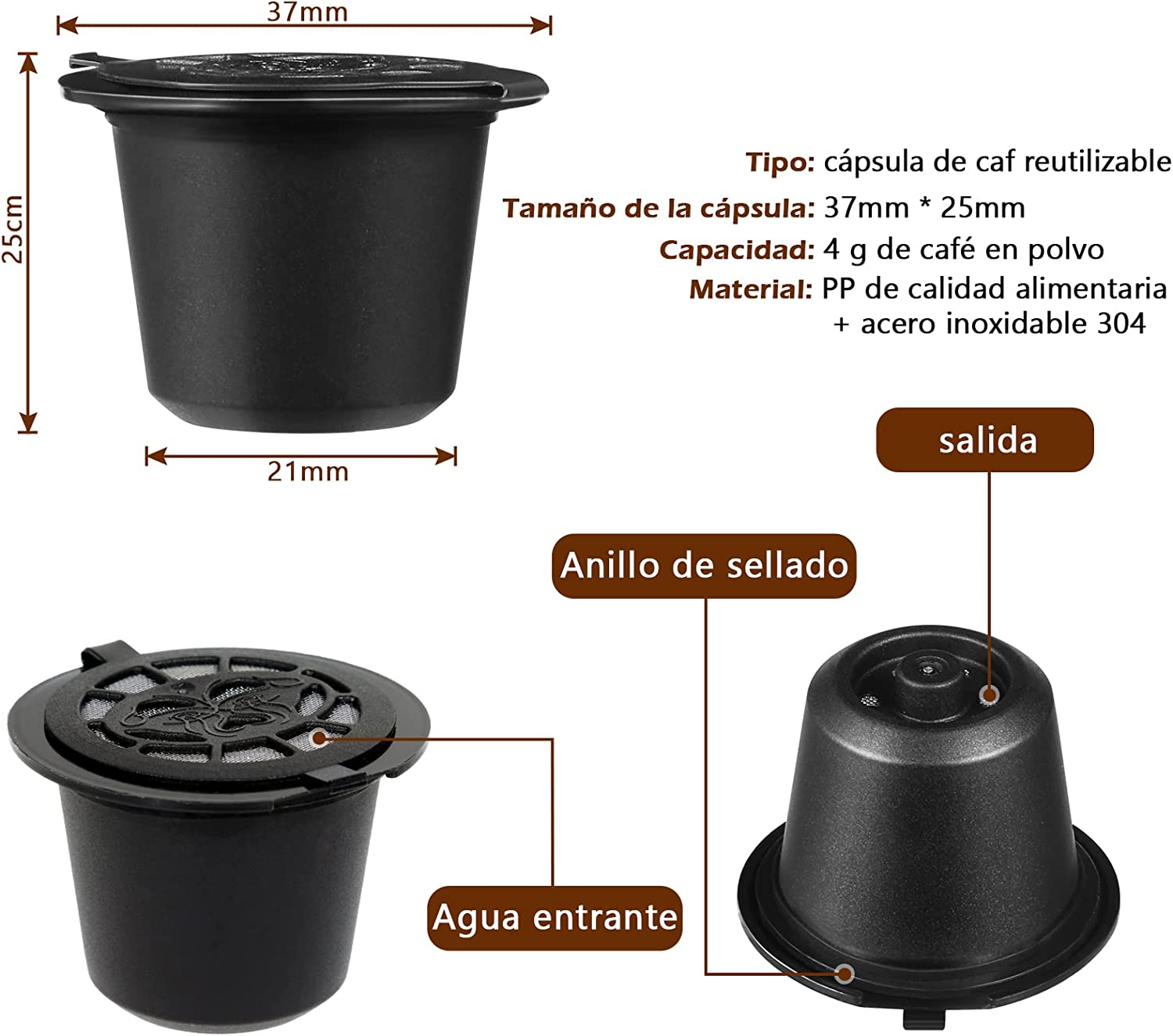 Capsula Nespresso rellenable reutilizable 8 Pza
