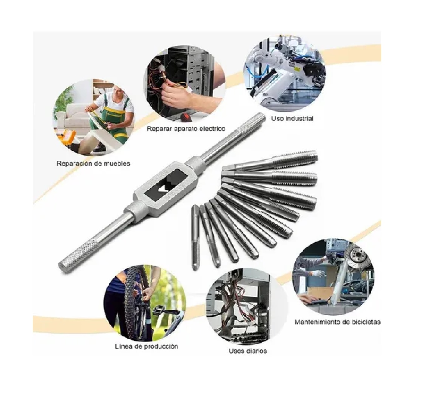 Kit De Machuelos Con Maneral Broca Tipo Matraca Ajustable