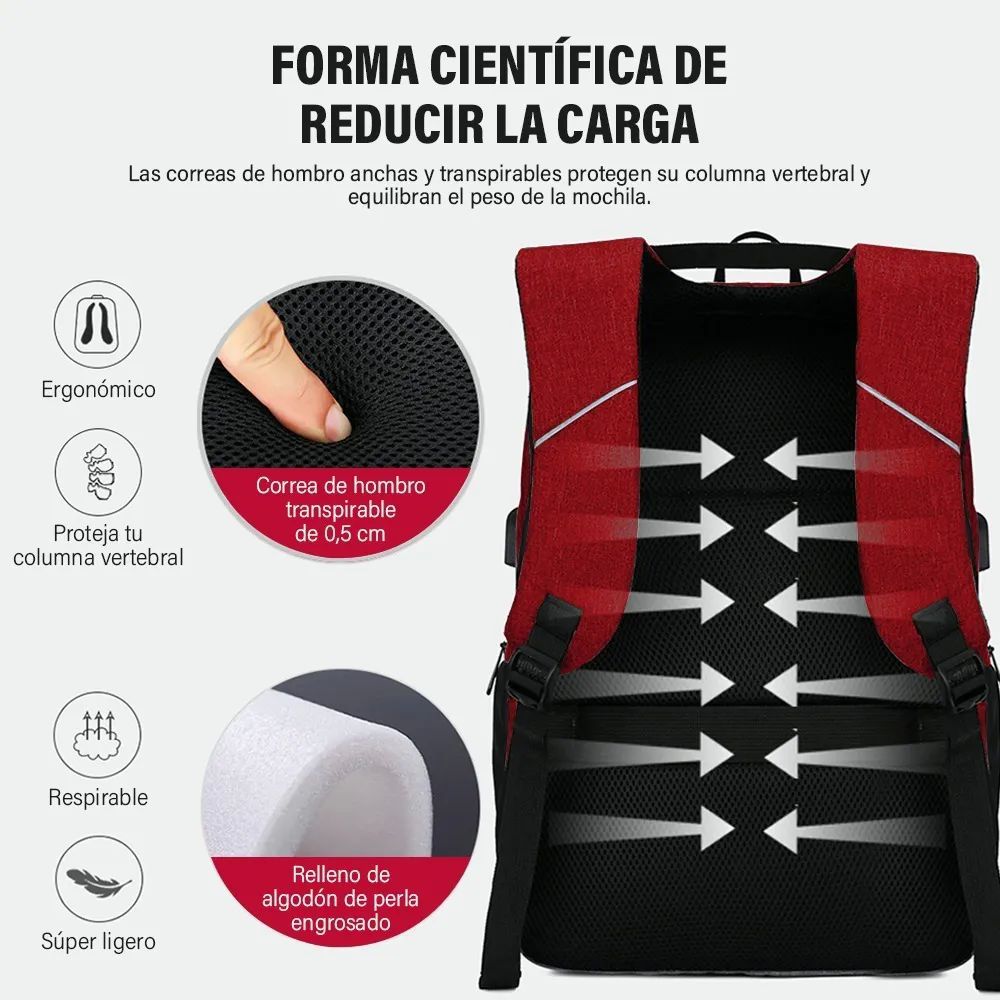 Mochila Para Laptop Con Puerto Y Cable Usb Negro con Rojo