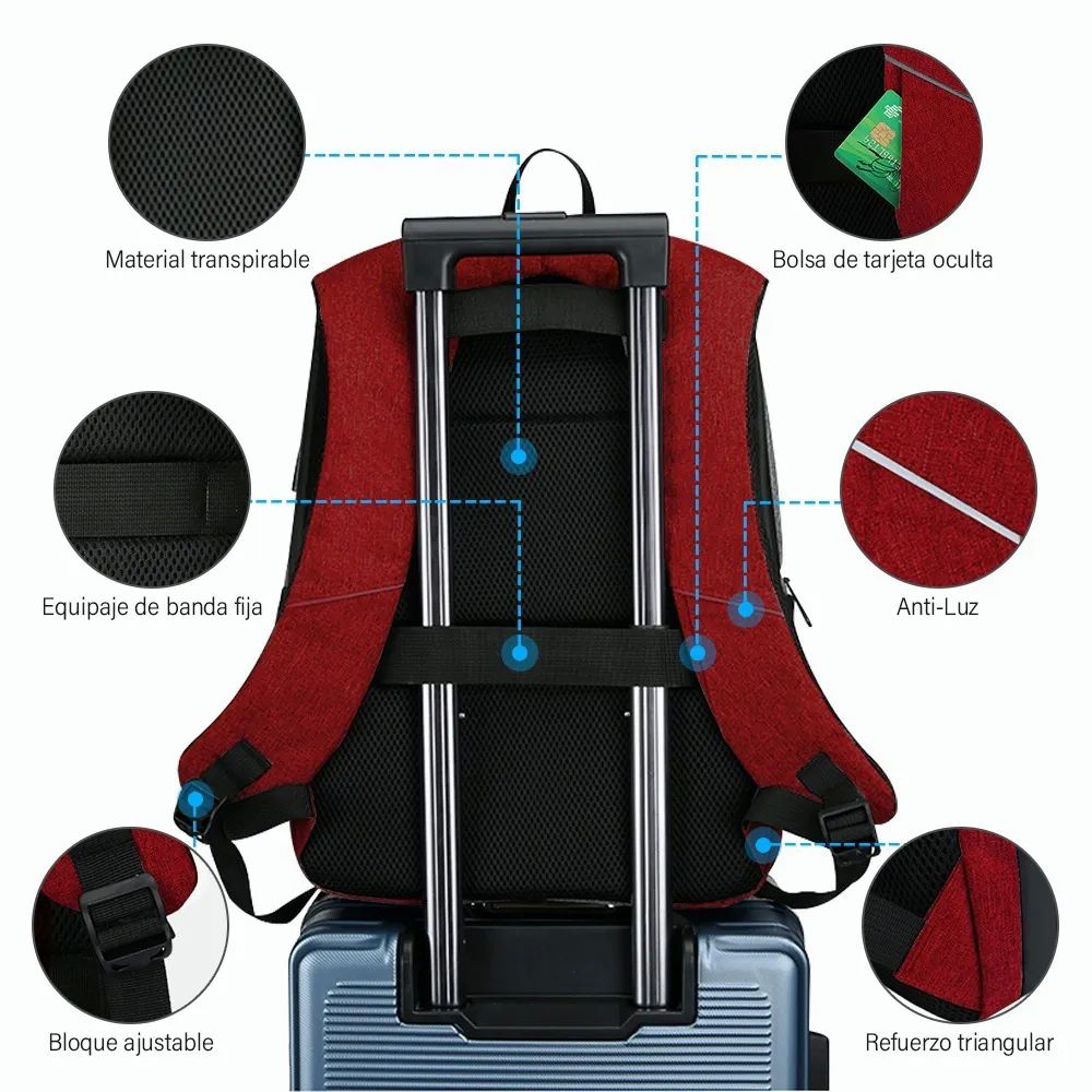 Mochila Para Laptop Con Puerto Y Cable Usb Negro con Rojo