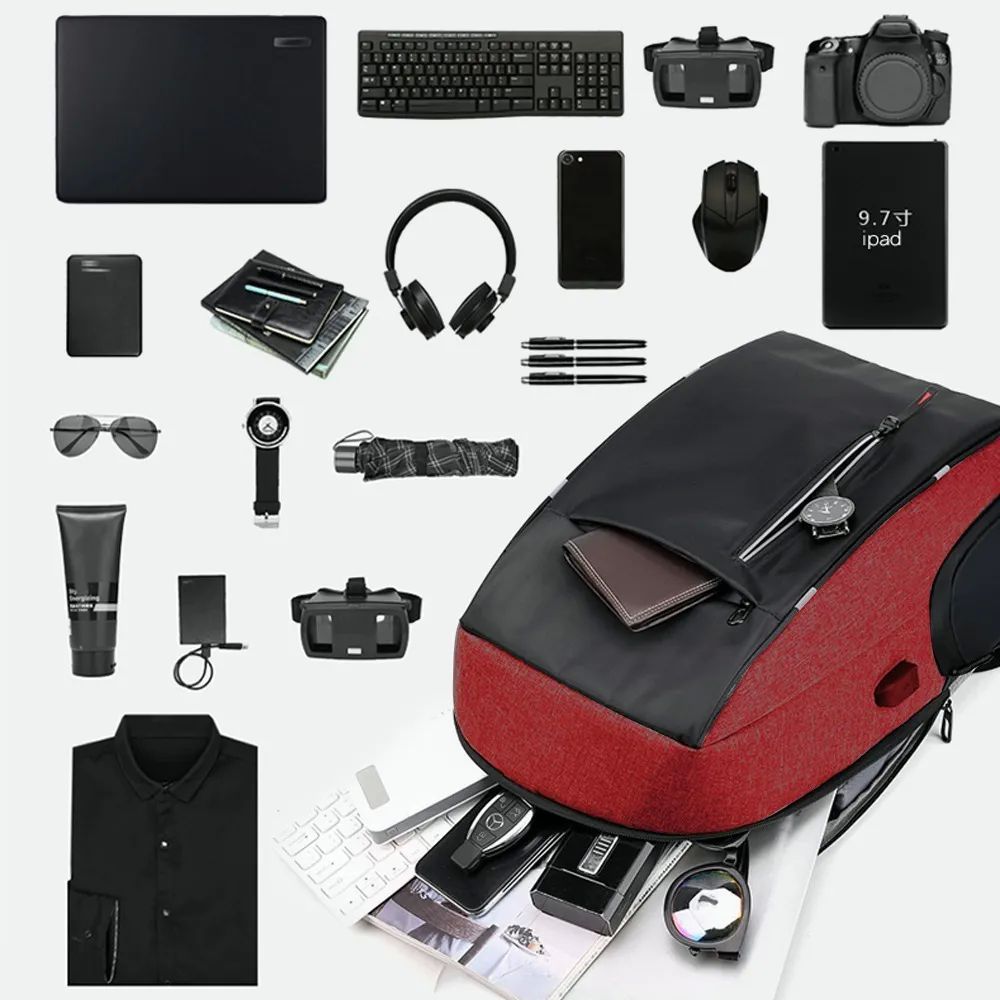 Mochila Para Laptop Con Puerto Y Cable Usb Negro con Rojo