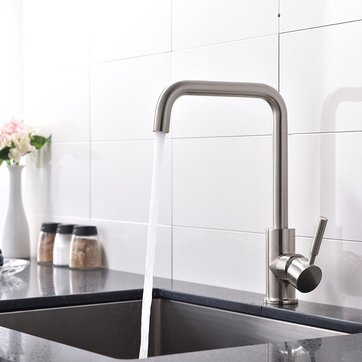 Esatto® Monomando Llave De Cocina Moderna Acero Satin Gc-022