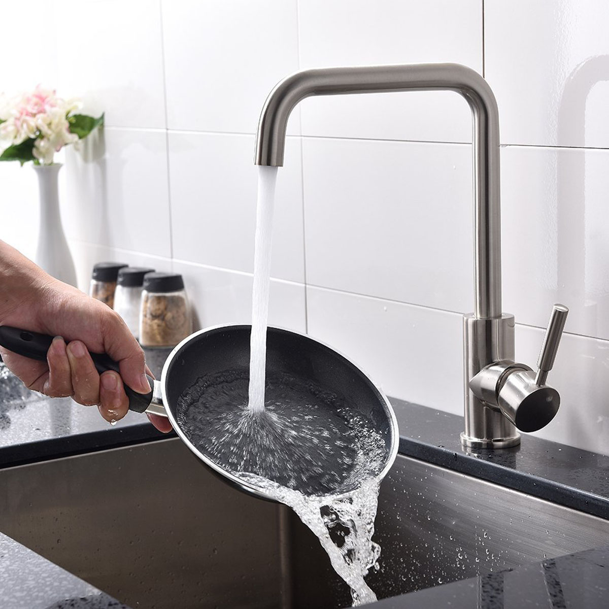 Esatto® Monomando Llave De Cocina Moderna Acero Satin Gc-022