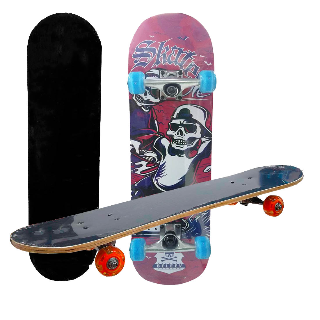 Patineta Clásica Skateboard Madera Clasica Ruedas Con Luz