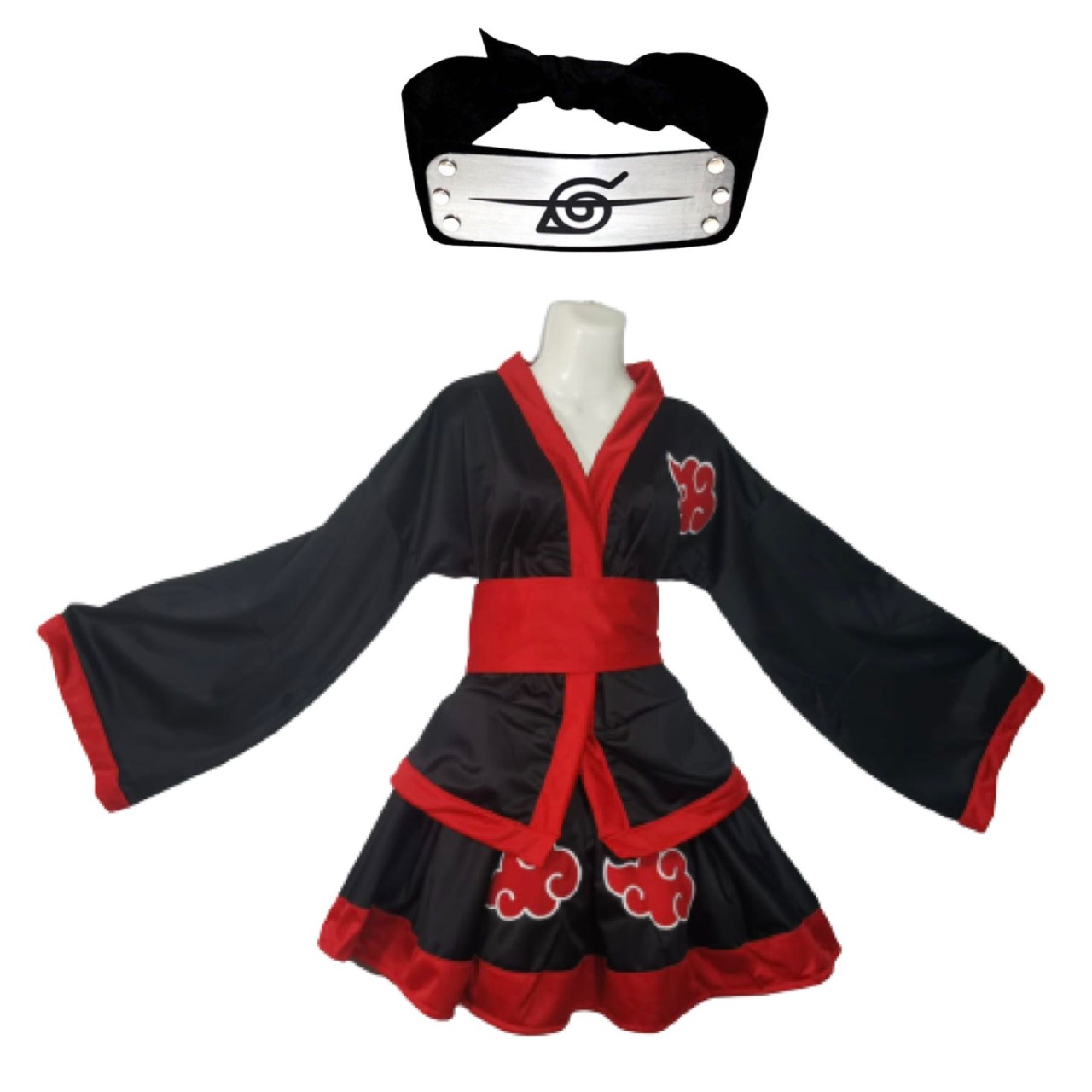 Cosplay Naruto Combo Vestido Akatsuki Mujer Nubes + Banda Itachi Konan Sasori Conjunto Falda Saco Unitalla Dama