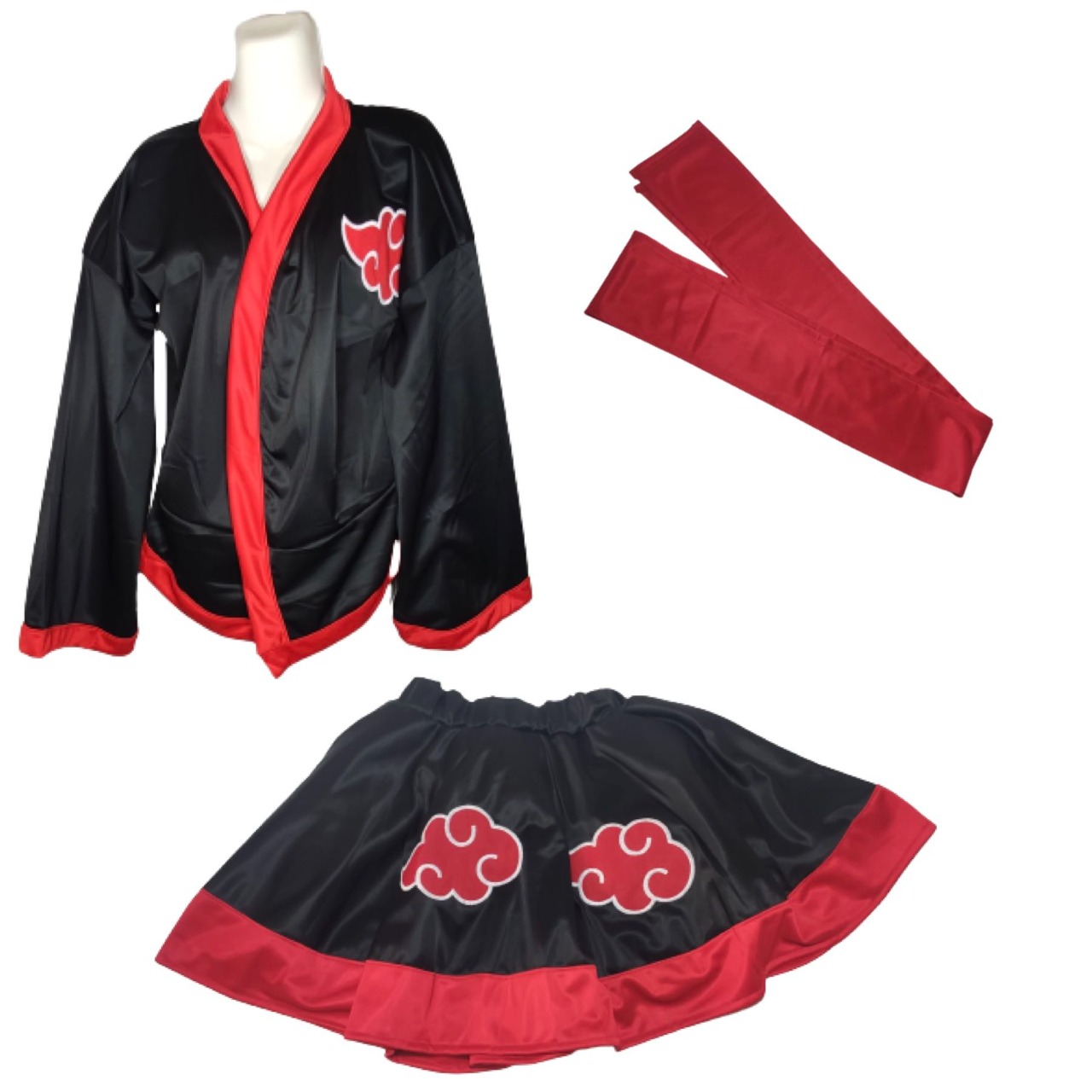 Cosplay Naruto Combo Vestido Akatsuki Mujer Nubes + Banda Itachi Konan Sasori Conjunto Falda Saco Unitalla Dama