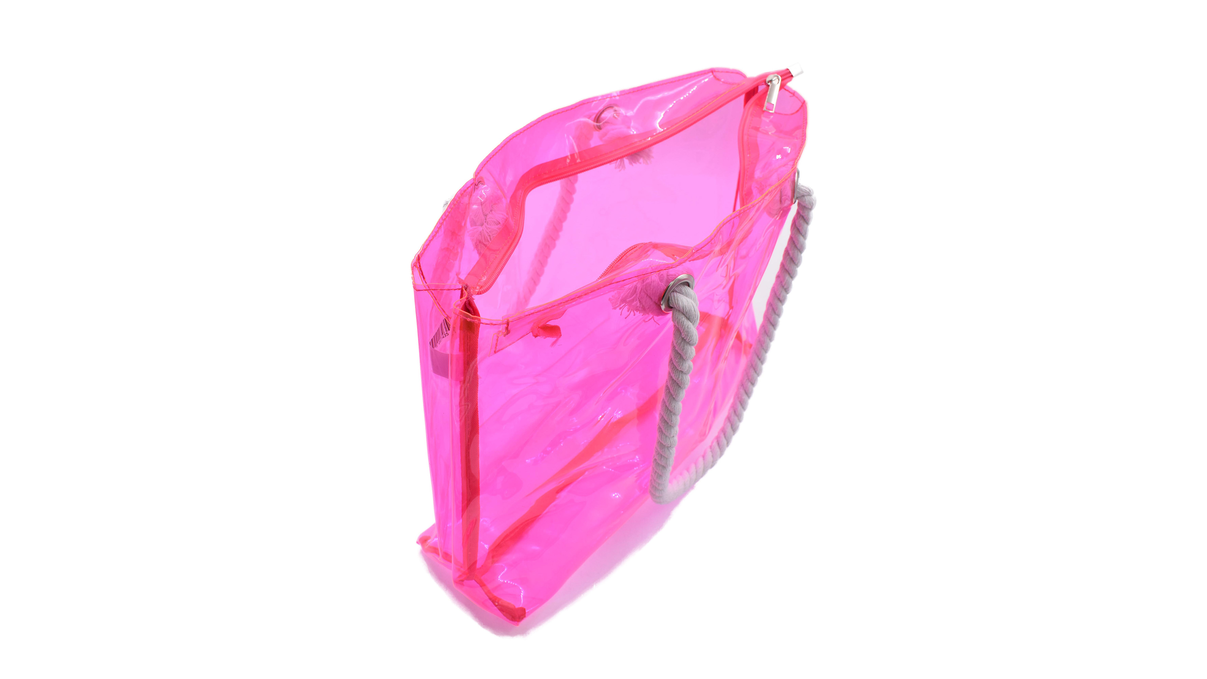 SP!CE, Bolsa de playa transparente, rosa neón, mujer..