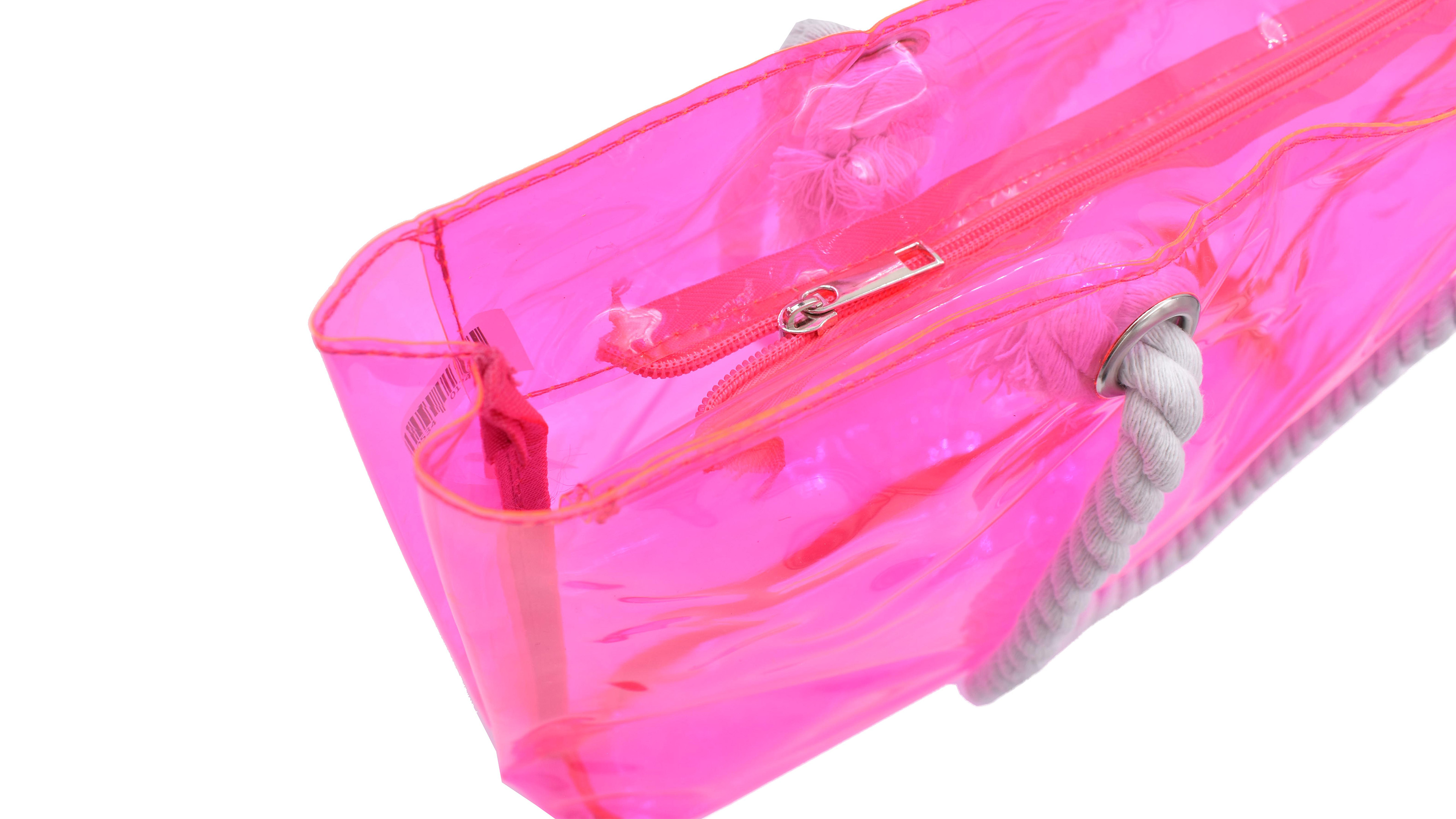 SP!CE, Bolsa de playa transparente, rosa neón, mujer..