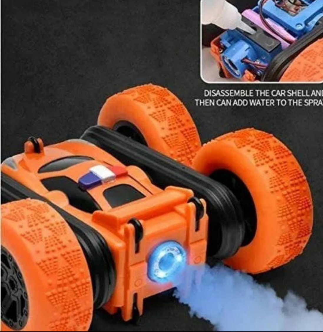 Stunt Car Naranja Spray Carro Acrobático Radio Control Rota Y Camina