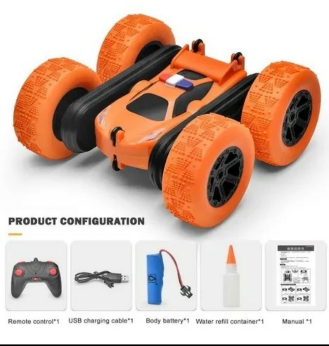 Stunt Car Naranja Spray Carro Acrobático Radio Control Rota Y Camina