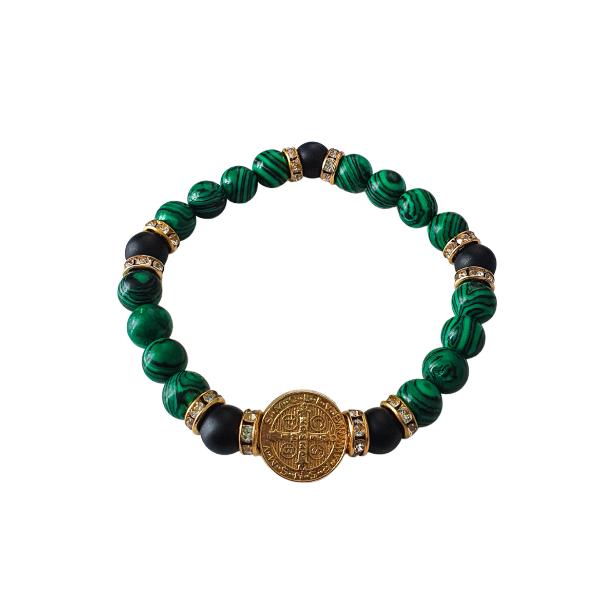 Pulsera de hombre de San Benito piedra malaquita y ónix