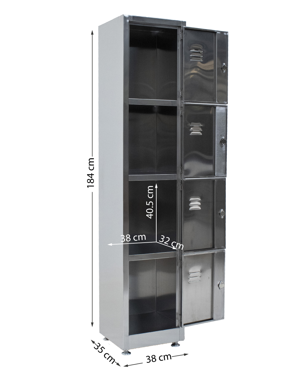 LOCKER DE ACERO INOXIDABLE DE 4 PUERTAS CON CHAPA