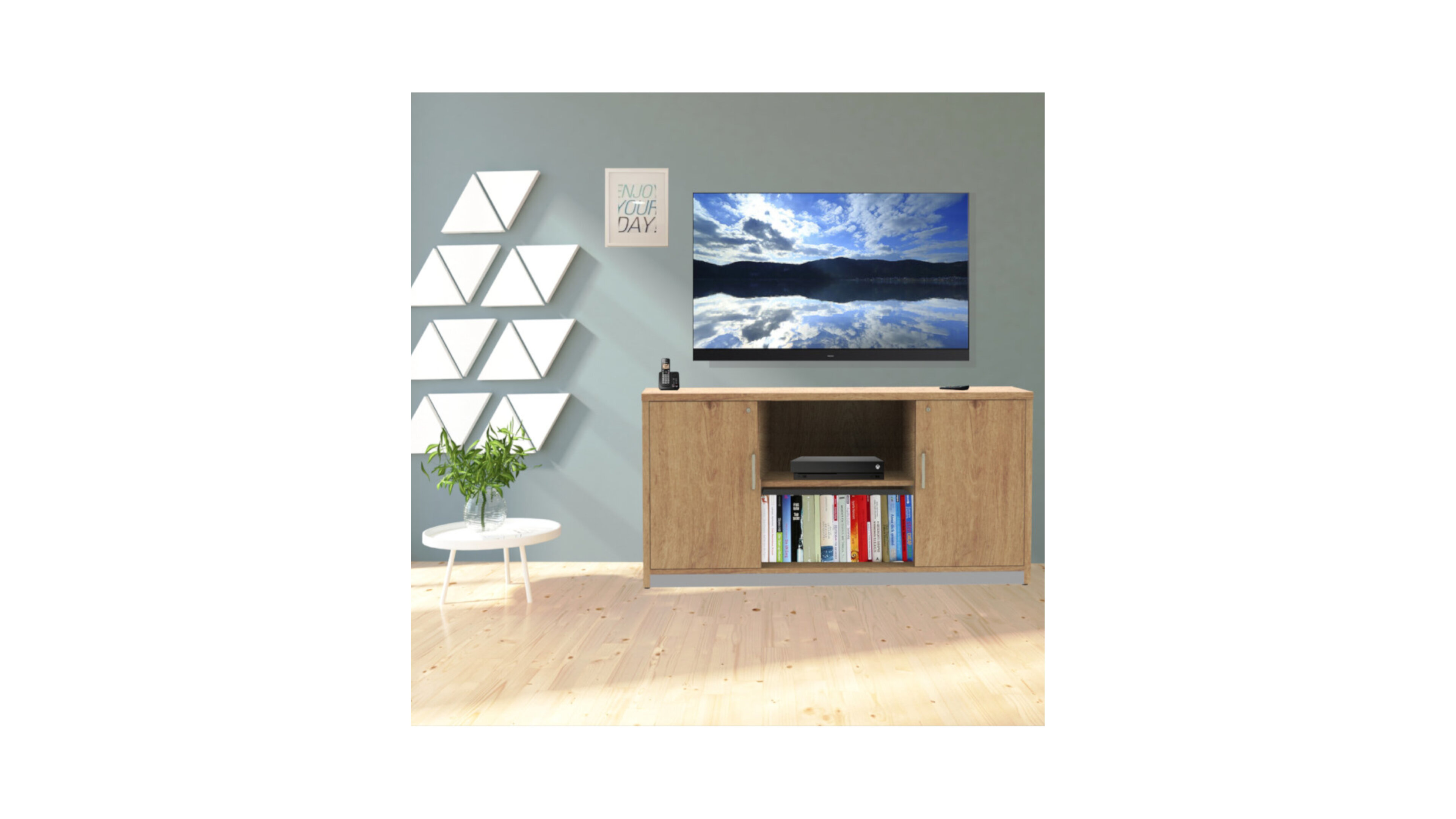 Línea Italia Credenza - Mueble de T.V. KLASS03 / Color Ceniza-Eucalipto-Nogal | Adaptable al Hogar, oficina o Estudio | material de Alta Calidad | resistente y Duradero | Fácil Armado