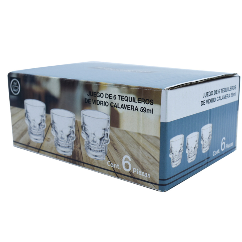 Top Choice 1694-31 6 Vasos Tequileros Caballitos o Tequileros de Vidrio Calaca  59ml