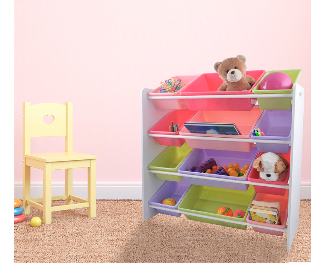 Juguetero Estante Organizador para recamara de niños Con 12 Cajas
