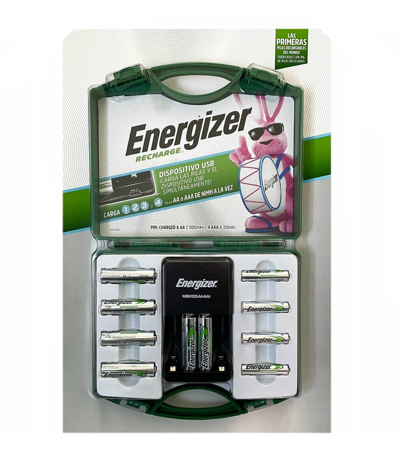 Baterías Recargables Energizer Pilas 6 pzs Aa y 4 pzs Aaa Cargador Usb + Estuche