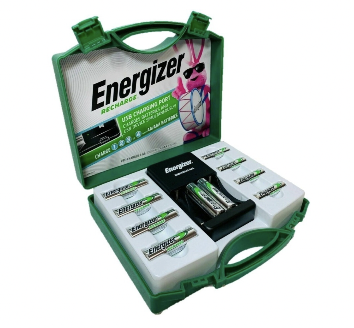 Baterías Recargables Energizer Pilas 6 pzs Aa y 4 pzs Aaa Cargador Usb + Estuche