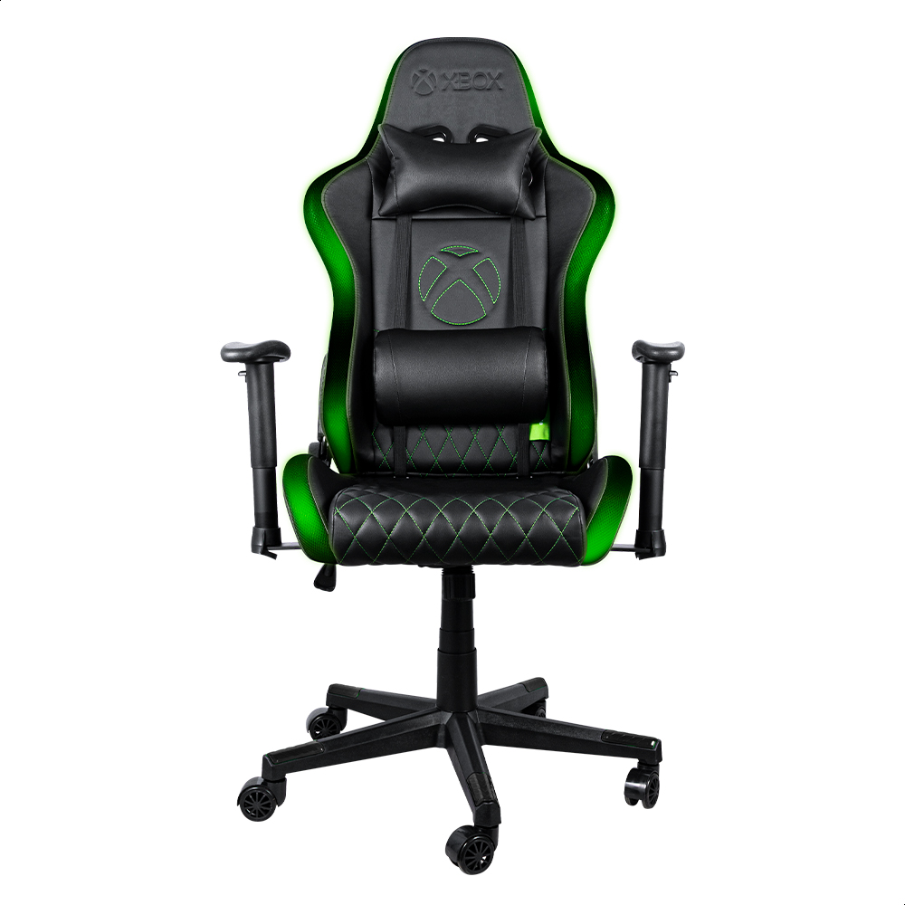 Silla Gamer Xbox Luces LED RGB Negro Descanzabrazos 2D Asiento reclinable con elevación y ruedas silenciosas 360